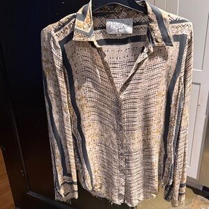 Rory Beca Beige, Black and Gold Snap-Up Blouse